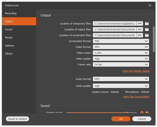 recording output setting